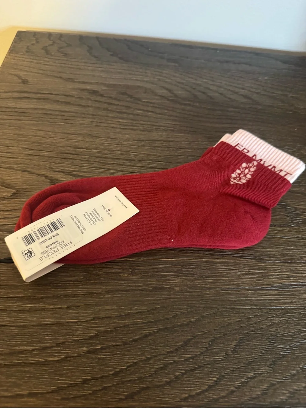 NWT Free People Movement Quarter Crew Court Socks in Red & Pink